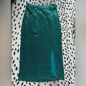 Turquoise Sequin Anthropologie Midi Skirt